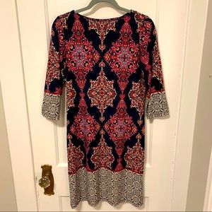 London Times Pink and Blue 3/4 Sleeve Shift Dress